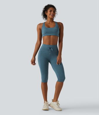 Halara UltraSculpt™ Heathered High Waisted Drawstring Quick Dry Pedal Pusher Yoga Leggings with Pockets