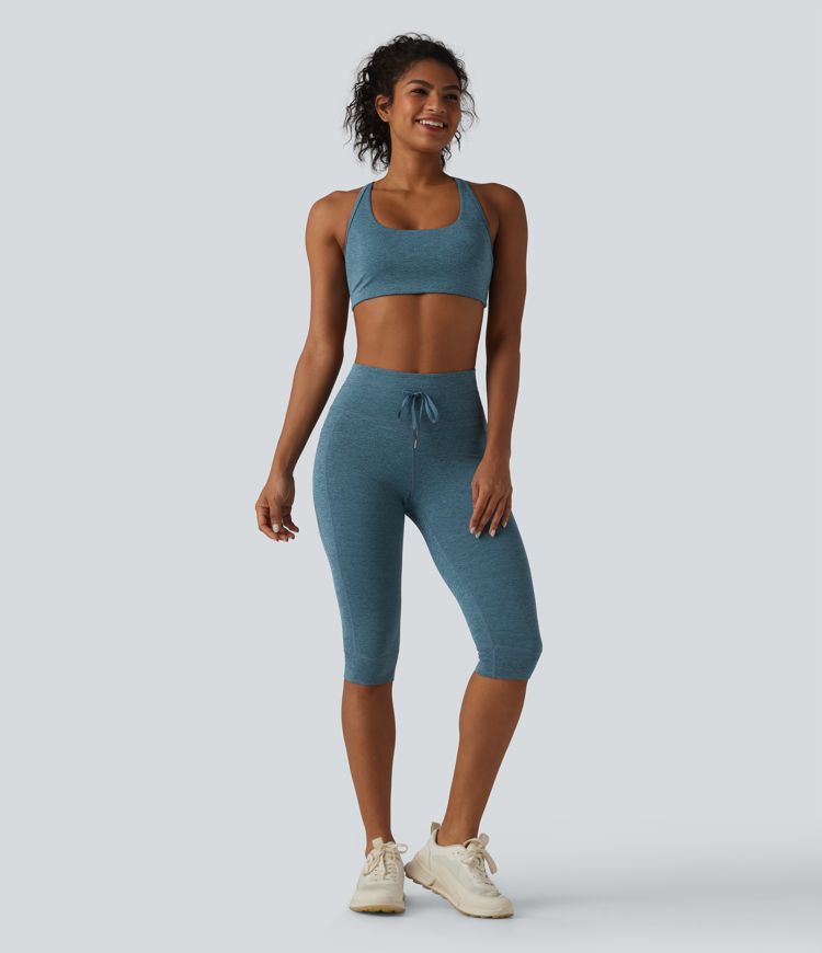 Halara UltraSculpt™ Heathered High Waisted Drawstring Quick Dry Pedal Pusher Yoga Leggings with Pockets