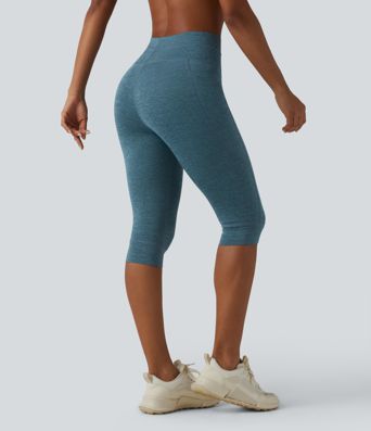 Halara UltraSculpt™ Heathered High Waisted Drawstring Quick Dry Pedal Pusher Yoga Leggings with Pockets