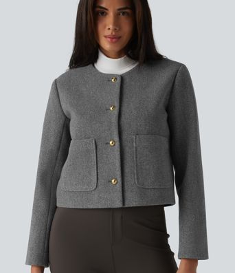 Round Neck Button Fly Work Jacket with Pockets