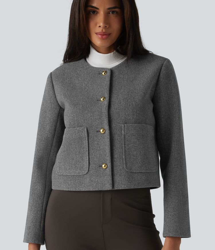 Round Neck Button Fly Work Jacket with Pockets