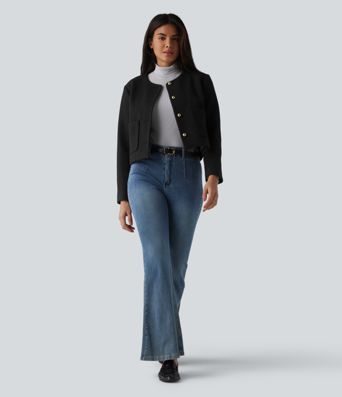 Round Neck Button Fly Work Jacket with Pockets