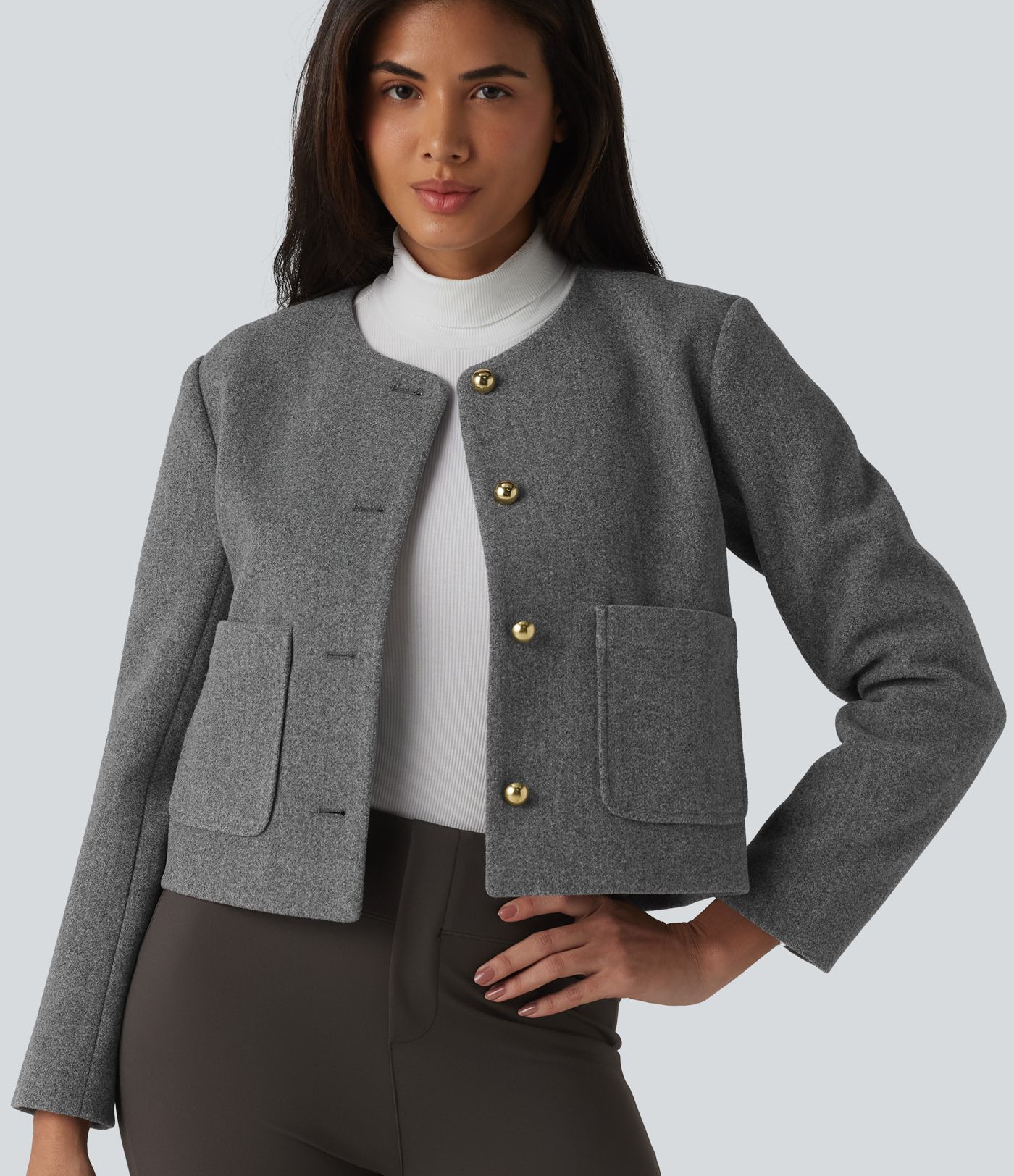 Round Neck Button Fly Work Jacket with Pockets