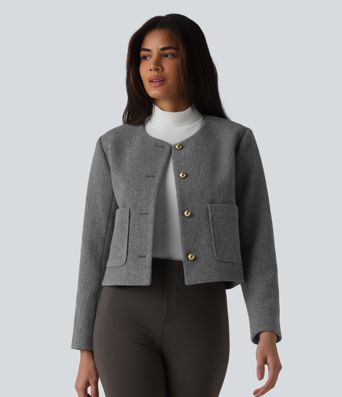 Round Neck Button Fly Work Jacket with Pockets