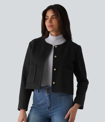 Round Neck Button Fly Work Jacket with Pockets