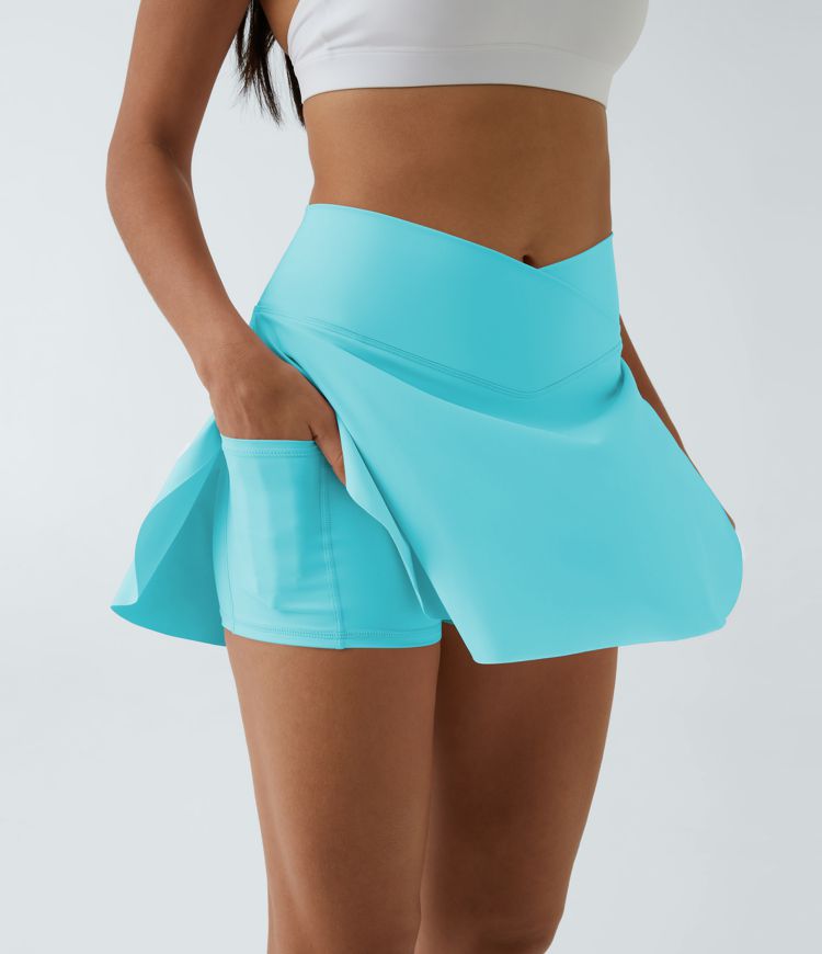 SoftlyZero™ Airy Crossover Pocket 2-in-1 Cool Touch Tennis Skirt-Lucid-Longer Length-UPF50+