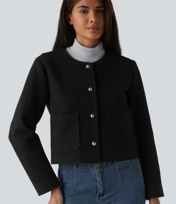 Round Neck Button Fly Work Jacket with Pockets