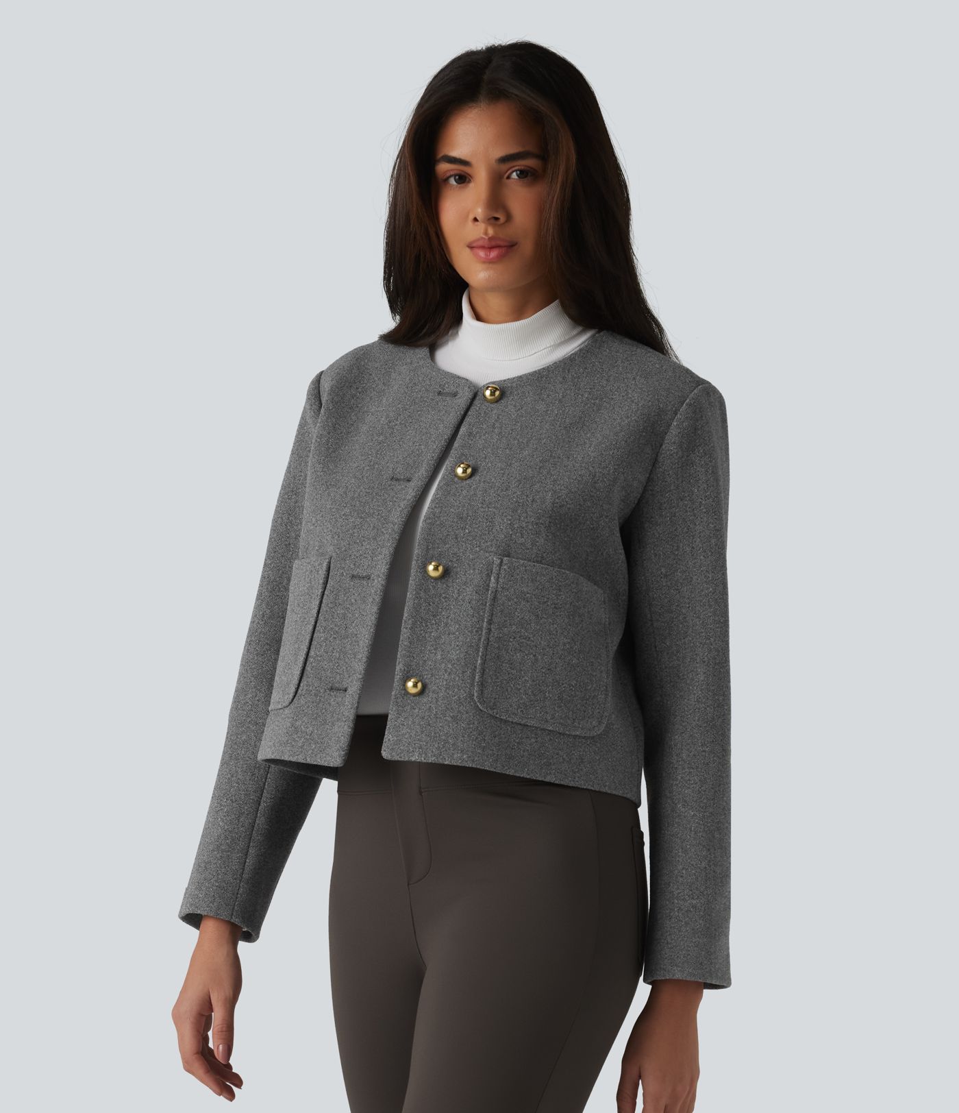 Round Neck Button Fly Work Jacket with Pockets