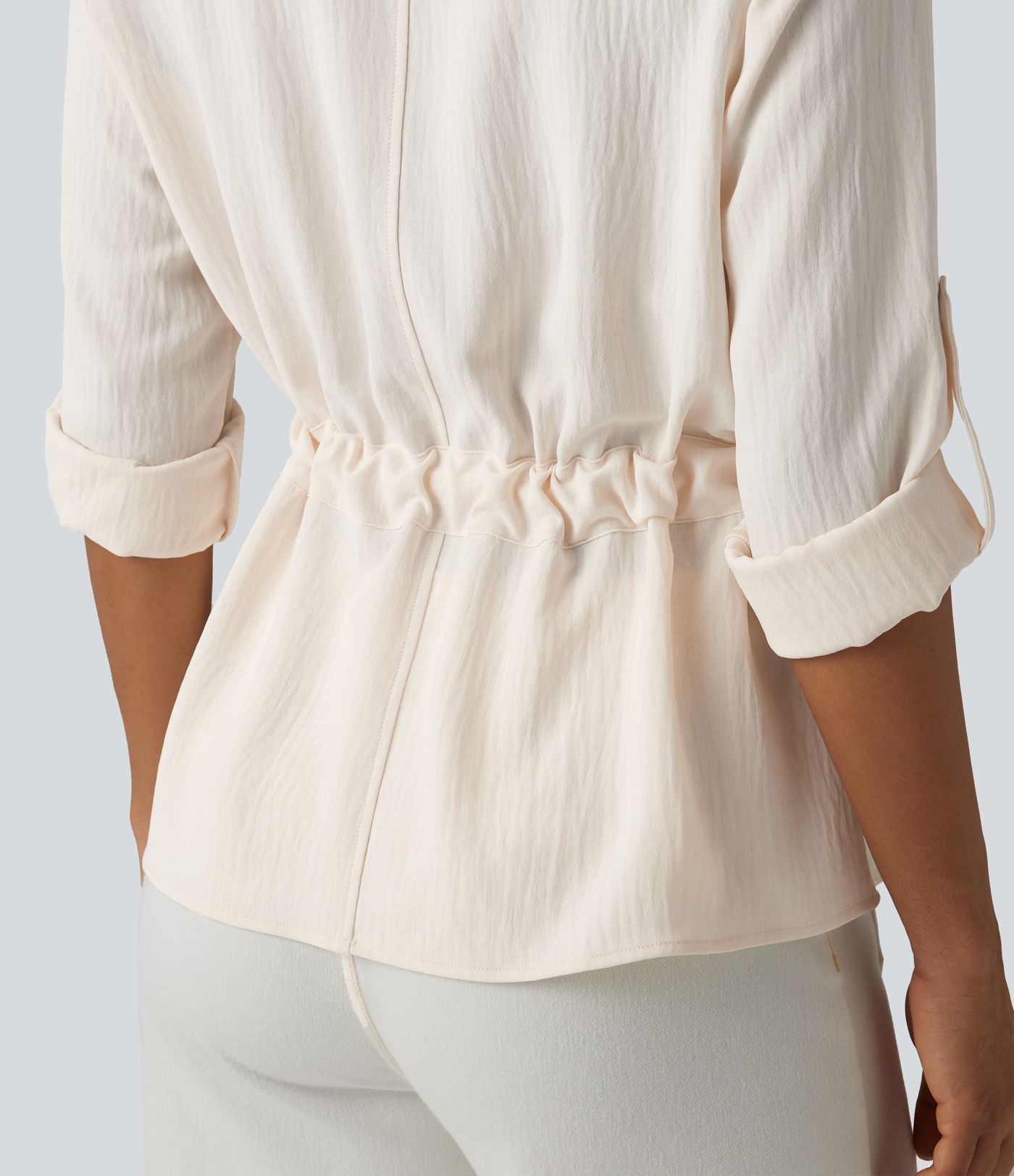 Lapel Roll Up Sleeve Tie Work Linen-Feel Shirt Lapel Roll Up Sleeve Tie Work Linen-Feel Shirt