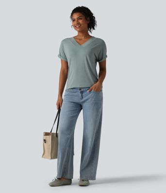 V-neck Batwing Short Sleeve Casual T-Shirt