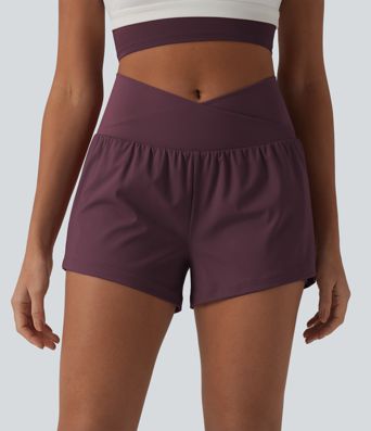 SoftlyZero™ Airy Crossover High Waisted 2-in-1 Cool Touch Yoga Shorts 3'' with Pockets