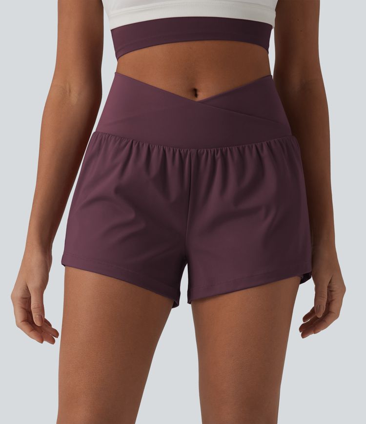 SoftlyZero™ Airy Crossover High Waisted 2-in-1 Cool Touch Yoga Shorts 3'' with Pockets