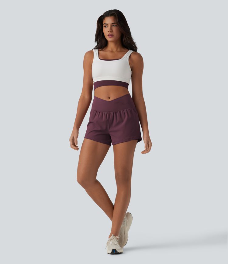 SoftlyZero™ Airy Crossover High Waisted 2-in-1 Cool Touch Yoga Shorts 3'' with Pockets