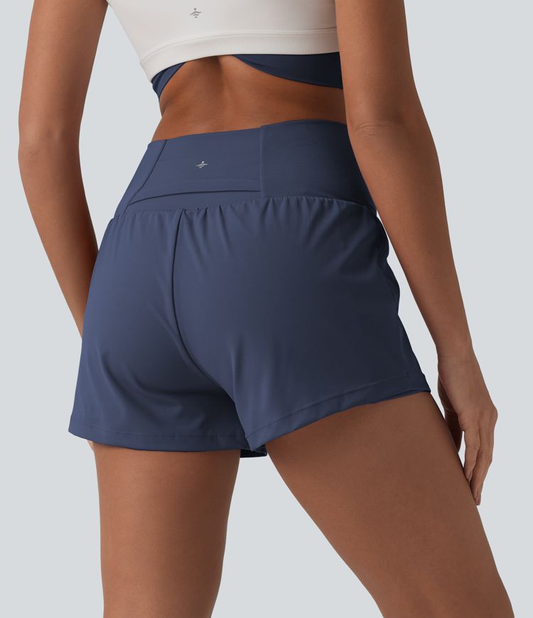 SoftlyZero™ Airy Crossover High Waisted 2-in-1 Cool Touch Yoga Shorts 3'' with Pockets SoftlyZero™ Airy Crossover High Waisted 2-in-1 Cool Touch Yoga Shorts 3'' with Pockets