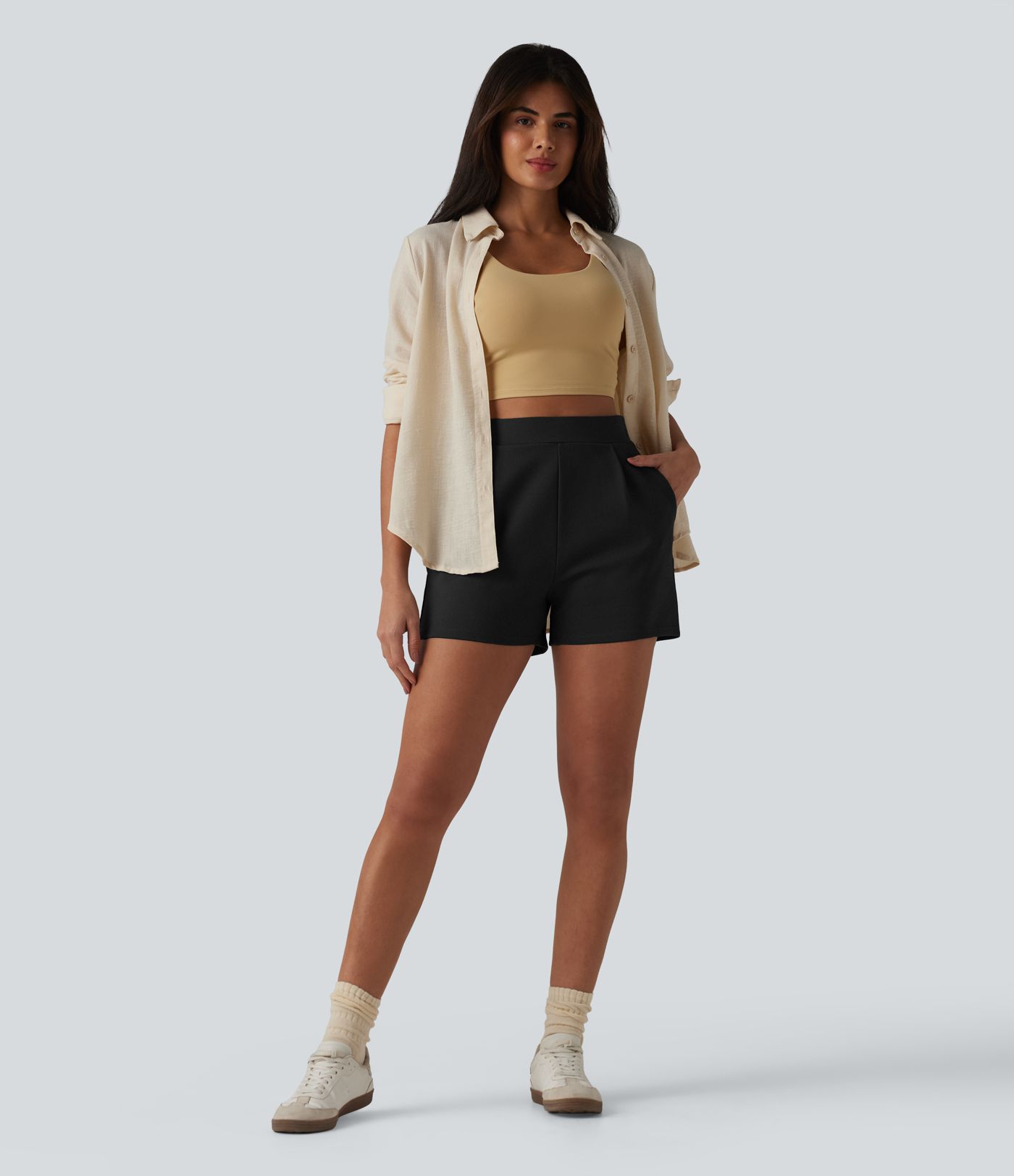 High Waisted Pleated Work Shorts with Pockets High Waisted Pleated Work Shorts with Pockets