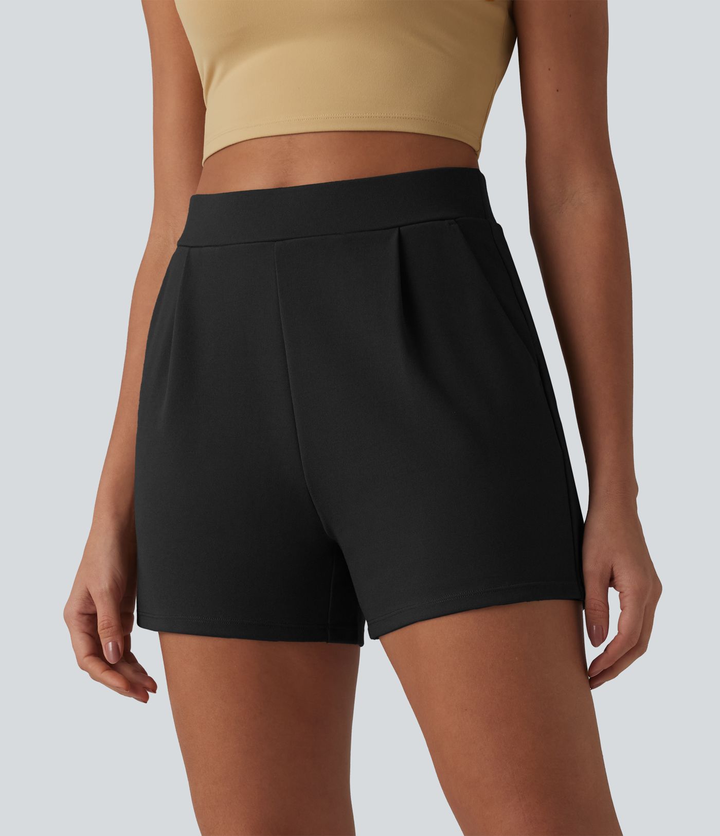 High Waisted Pleated Work Shorts with Pockets High Waisted Pleated Work Shorts with Pockets