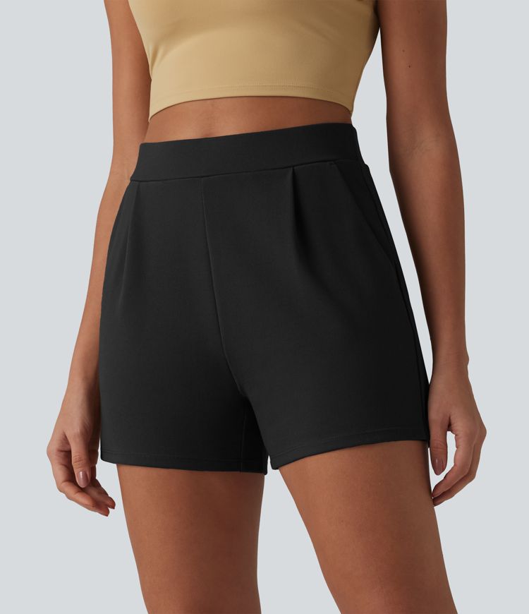High Waisted Pleated Work Shorts with Pockets High Waisted Pleated Work Shorts with Pockets