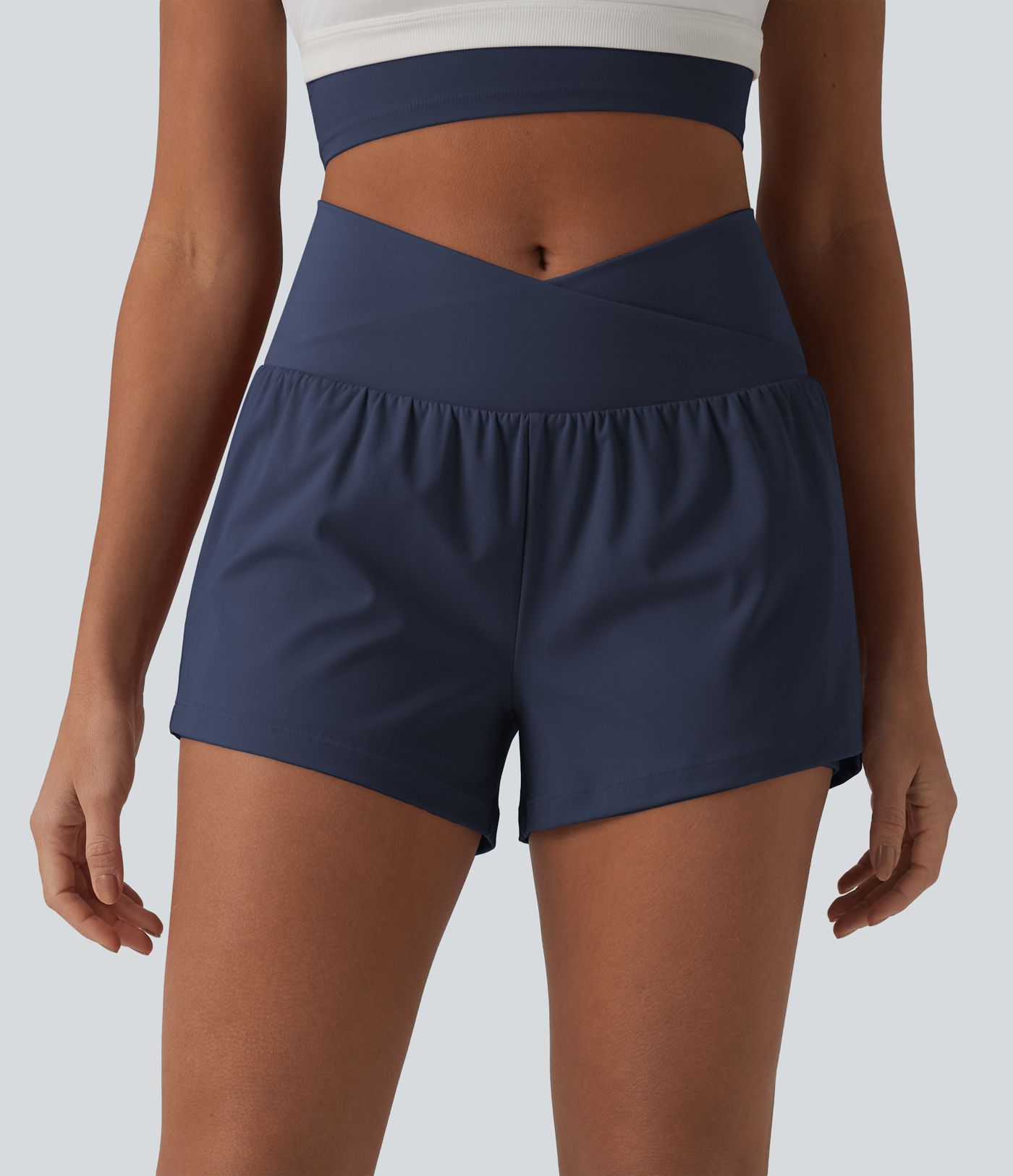 SoftlyZero™ Airy Crossover High Waisted 2-in-1 Cool Touch Yoga Shorts 3'' with Pockets SoftlyZero™ Airy Crossover High Waisted 2-in-1 Cool Touch Yoga Shorts 3'' with Pockets