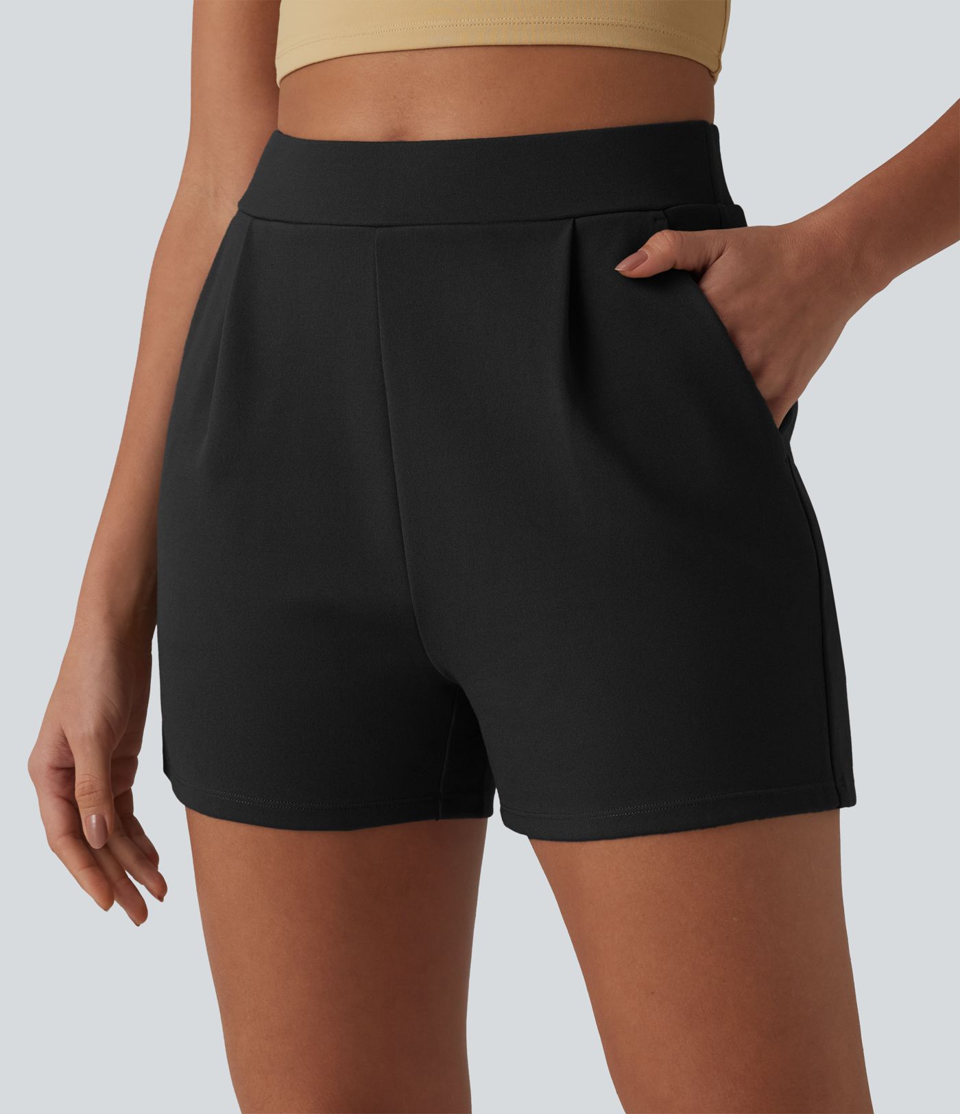 High Waisted Pleated Work Shorts with Pockets High Waisted Pleated Work Shorts with Pockets