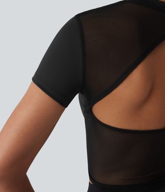 Haut de sport SoftlyZero™ Airy à col rond, manches courtes, dos échancré, maille respirante au toucher frais, protection UPF50+