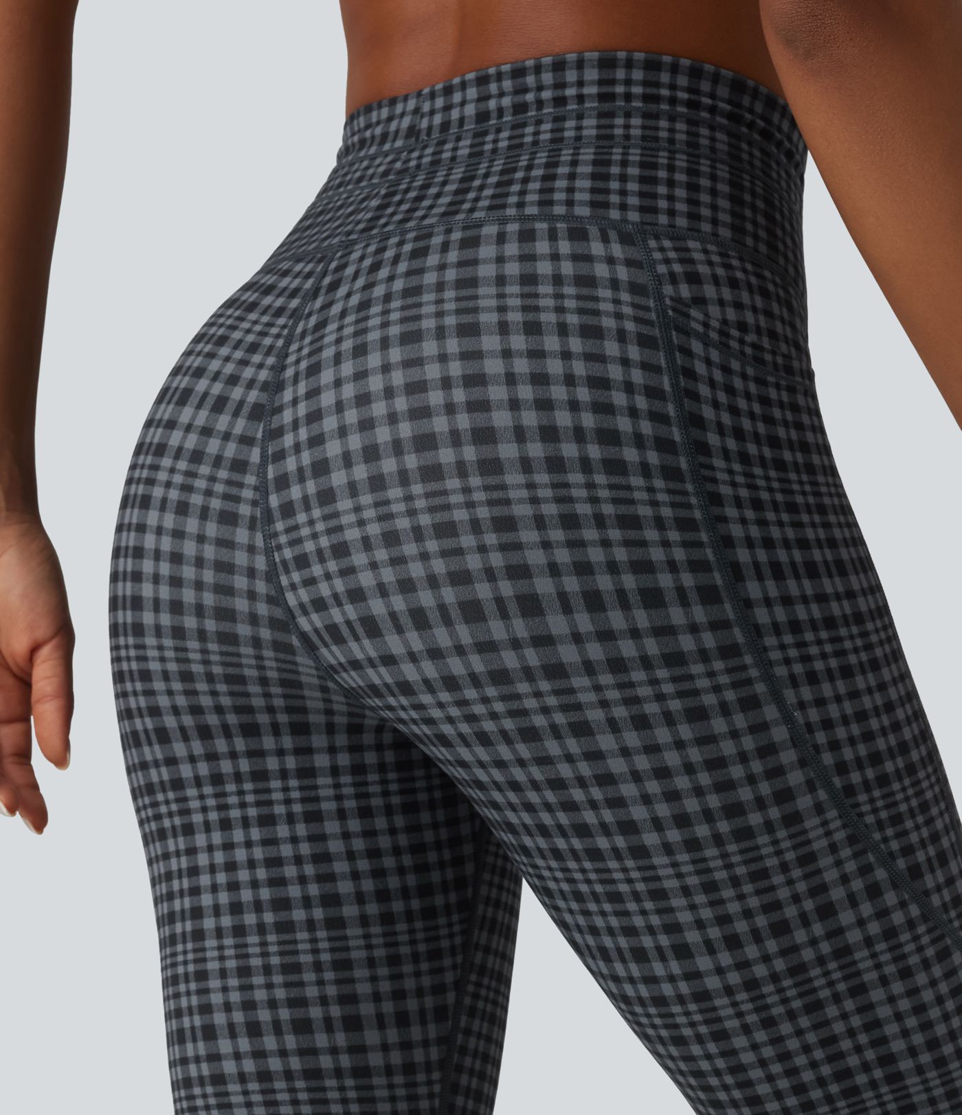 Halara UltraSculpt™ Check Plaid Print High Waisted Drawstring Yoga Pedal Pushers Leggings with Pockets