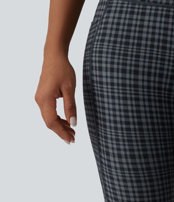 Halara UltraSculpt™ Check Plaid Print High Waisted Drawstring Yoga Pedal Pushers Leggings with Pockets