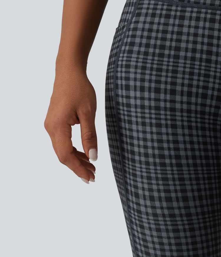 Halara UltraSculpt™ Check Plaid Print High Waisted Drawstring Yoga Pedal Pushers Leggings with Pockets