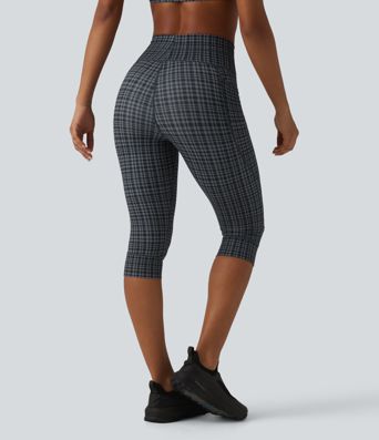 Halara UltraSculpt™ Check Plaid Print High Waisted Drawstring Yoga Pedal Pushers Leggings with Pockets