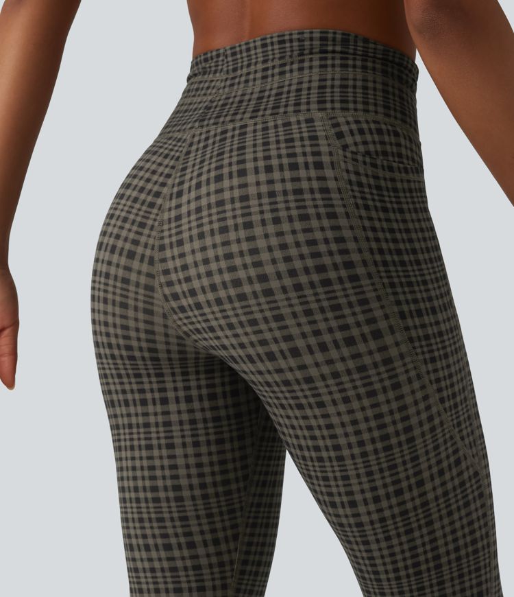 Halara UltraSculpt™ Check Plaid Print High Waisted Drawstring Yoga Pedal Pushers Leggings with Pockets