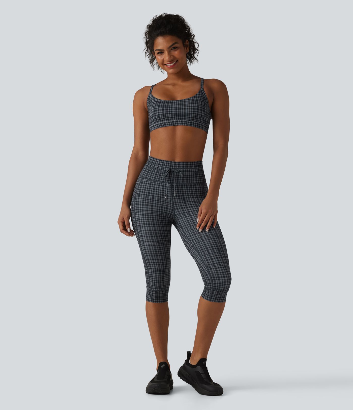 Halara UltraSculpt™ Check Plaid Print High Waisted Drawstring Yoga Pedal Pushers Leggings with Pockets