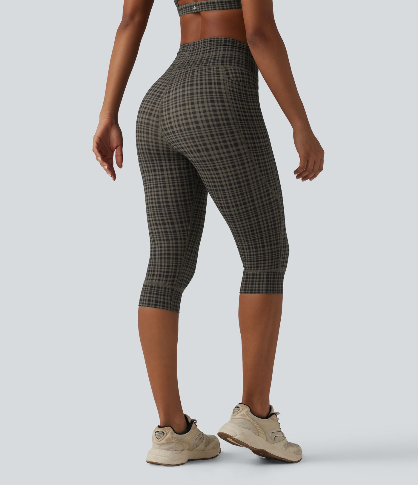 Halara UltraSculpt™ Check Plaid Print High Waisted Drawstring Yoga Pedal Pushers Leggings with Pockets
