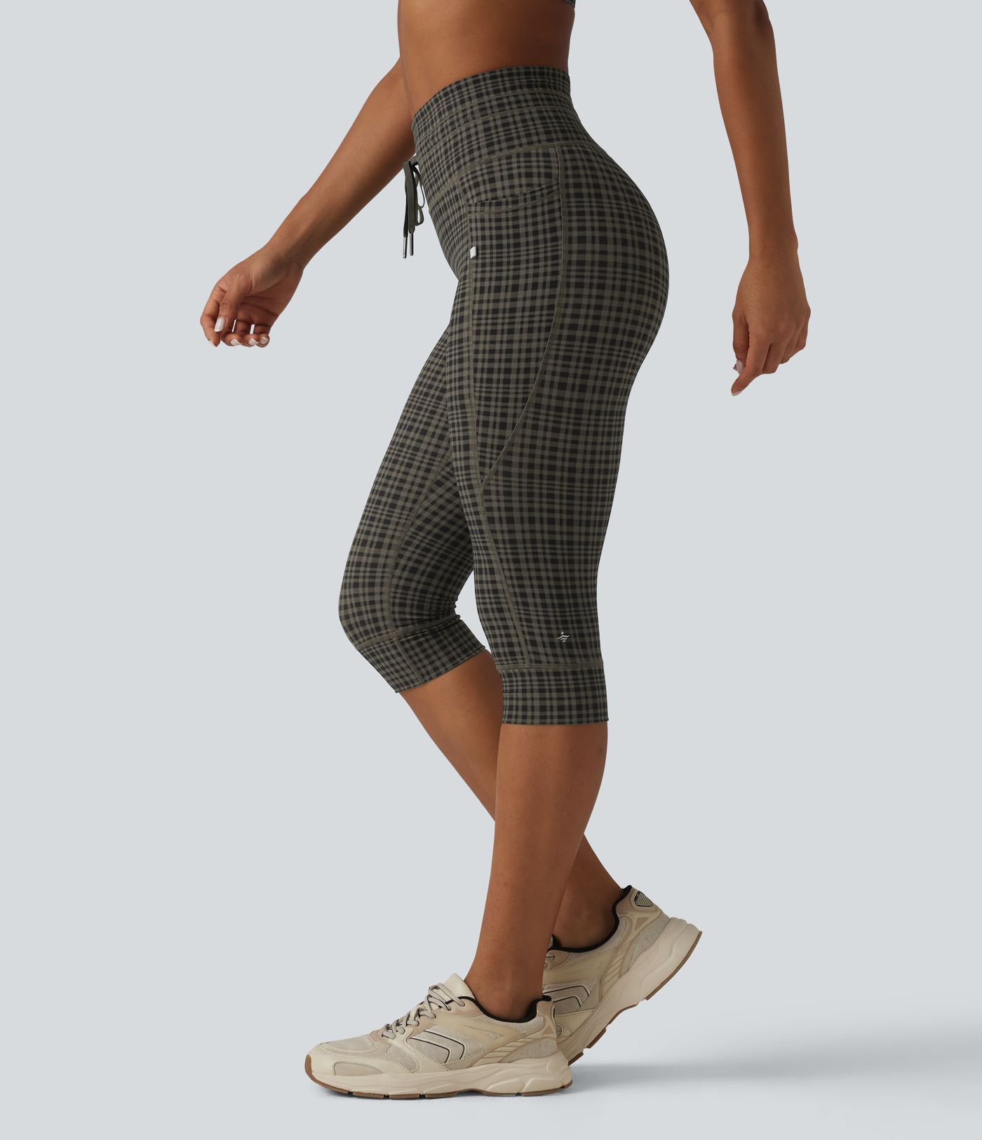 Halara UltraSculpt™ Check Plaid Print High Waisted Drawstring Yoga Pedal Pushers Leggings with Pockets