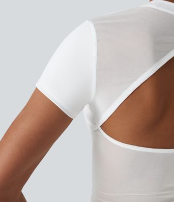 Haut de sport SoftlyZero™ Airy à col rond, manches courtes, dos échancré, maille respirante au toucher frais, protection UPF50+