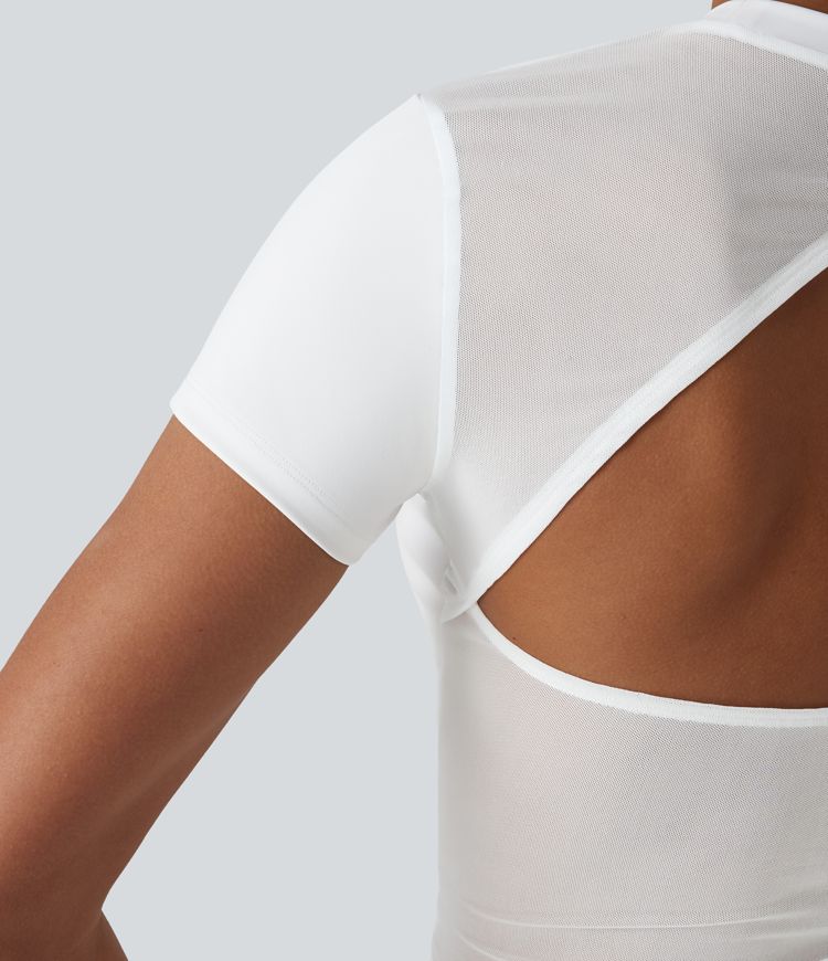 Haut de sport SoftlyZero™ Airy à col rond, manches courtes, dos échancré, maille respirante au toucher frais, protection UPF50+