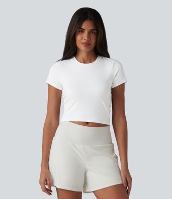 Haut de sport SoftlyZero™ Airy à col rond, manches courtes, dos échancré, maille respirante au toucher frais, protection UPF50+