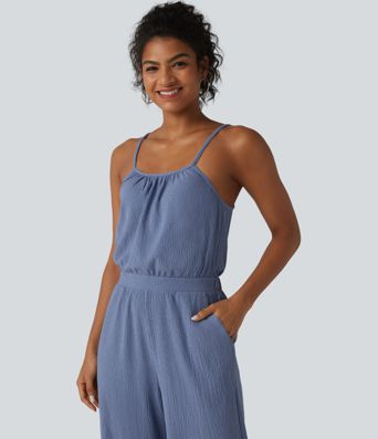 Wide Leg Casual Slip Jumpsuit with Pockets-Easy Peezy Edition