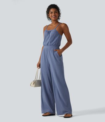 Wide Leg Casual Slip Jumpsuit with Pockets-Easy Peezy Edition