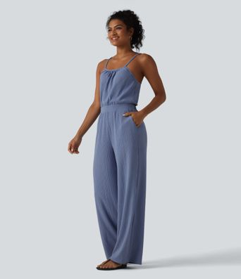 Wide Leg Casual Slip Jumpsuit with Pockets-Easy Peezy Edition