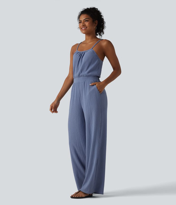 Wide Leg Casual Slip Jumpsuit with Pockets-Easy Peezy Edition