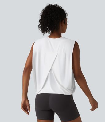 Top de yoga con escote redondo y cruce delantero, tacto fresco (Cool Touch) - UPF50+