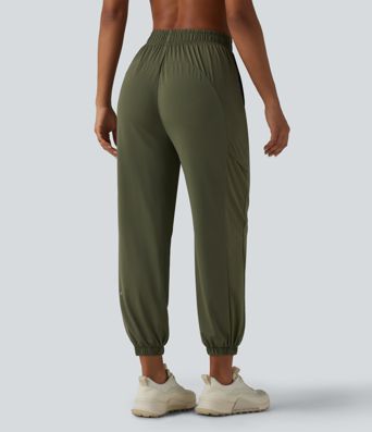 Pantalon de jogging de sport taille haute en maille contrastée respirante avec poches - Protection solaire UPF50+