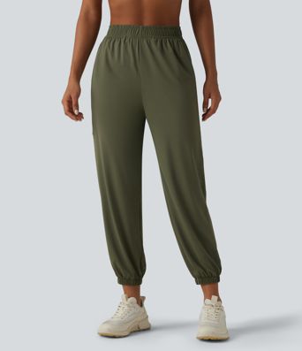 Pantalon de jogging de sport taille haute en maille contrastée respirante avec poches - Protection solaire UPF50+