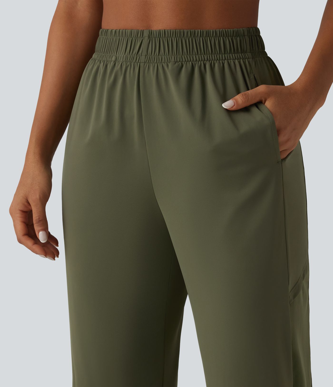 Pantalon de jogging de sport taille haute en maille contrastée respirante avec poches - Protection solaire UPF50+