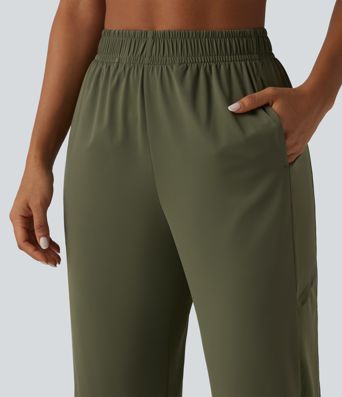 Pantalon de jogging de sport taille haute en maille contrastée respirante avec poches - Protection solaire UPF50+