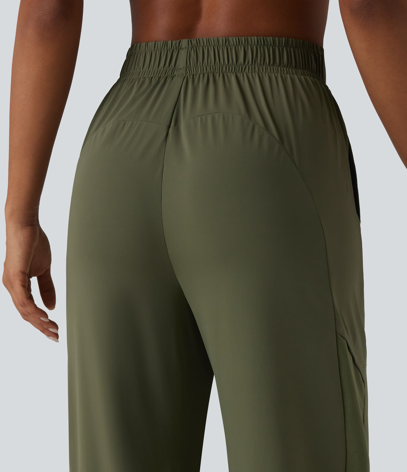 Pantalon de jogging de sport taille haute en maille contrastée respirante avec poches - Protection solaire UPF50+