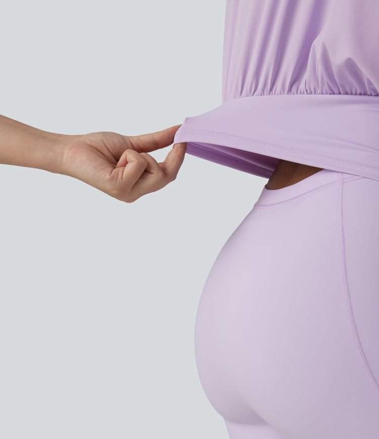 Notched Short Sleeve 2-in-1 Mini Tennis Active Dress with Pocket-Easy Peezy Edition