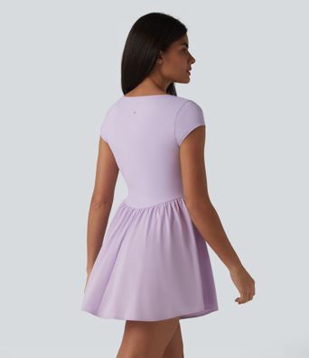 Notched Short Sleeve 2-in-1 Mini Tennis Active Dress with Pocket-Easy Peezy Edition