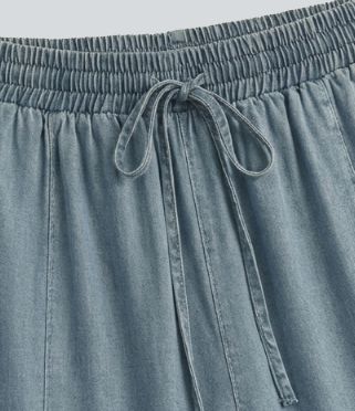 Mid Rise Drawstring Draped Lyocell Casual Baggy Jeans with Pockets