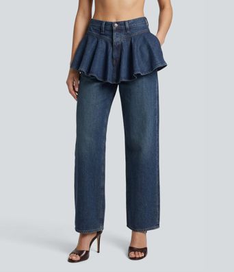 Halara Flex™ Mid Rise Ruffle 2-in-1 Casual Straight Leg Jeans with Pockets