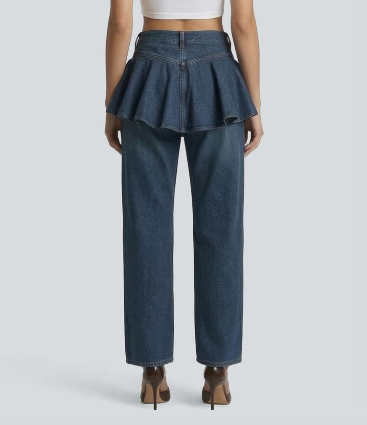 Halara Flex™ Mid Rise Ruffle 2-in-1 Casual Straight Leg Jeans with Pockets